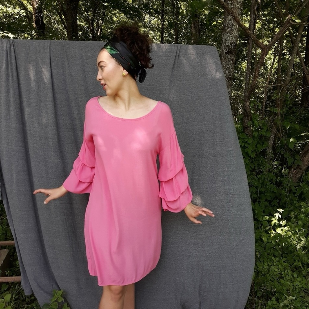 Keysha Pink Dress with Ruffle Sleeves